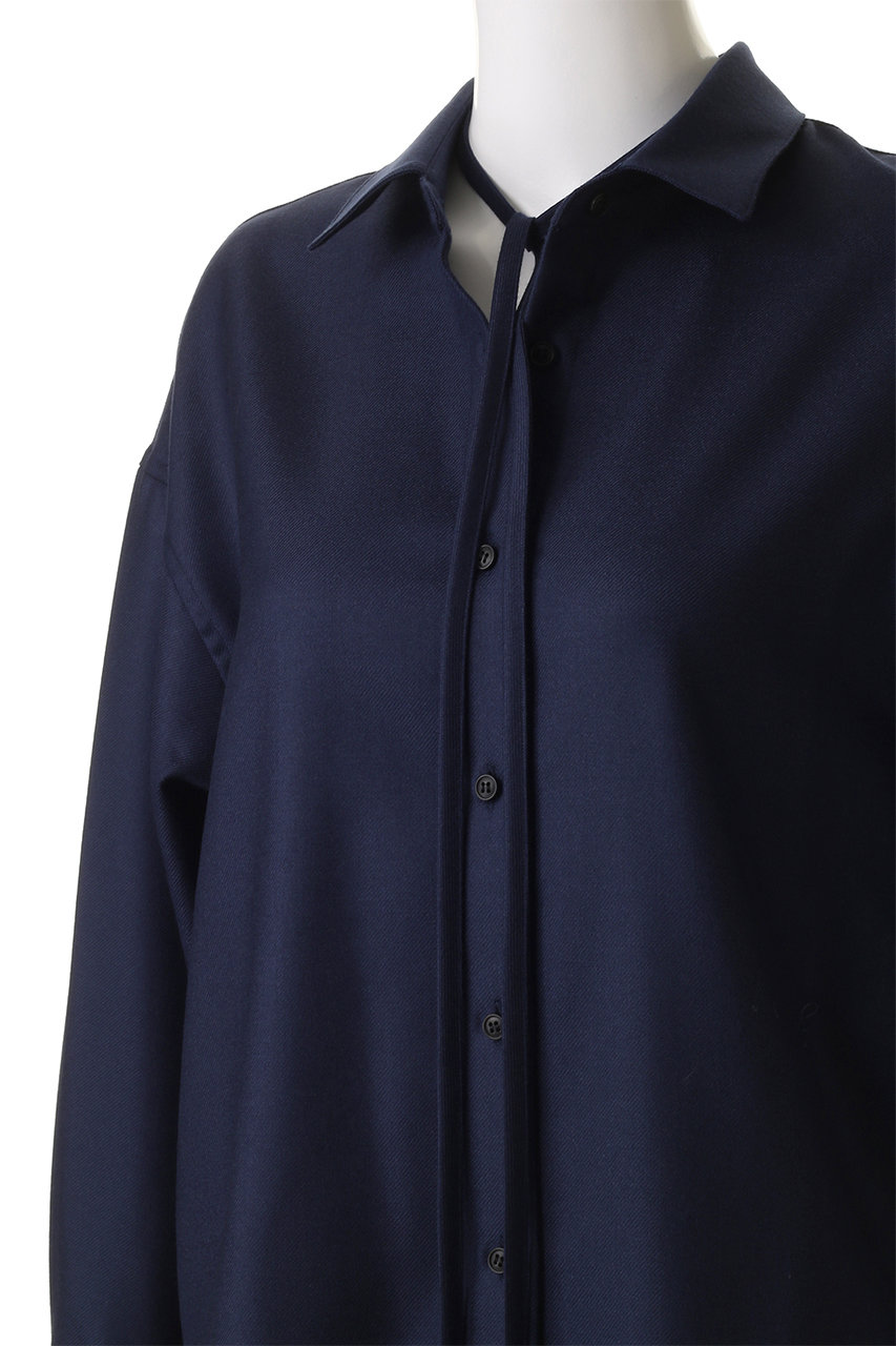 ebure(エブール)｜ウールサキソニー リボンタイシャツ/ダークブルー の