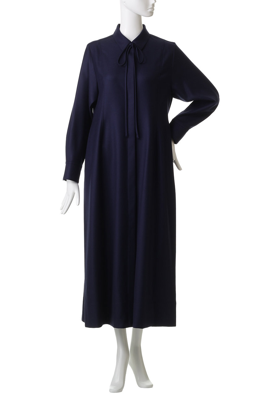 ebure(エブール)｜ウールサキソニー リボンタイワンピース/ダーク