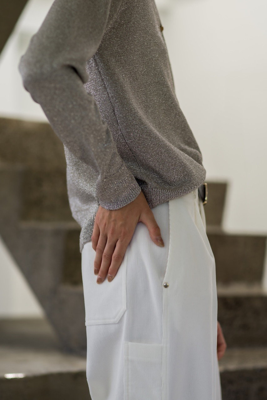 ebure(エブール)｜オーガニックコーデュロイ ワイドパンツ/ホワイト の