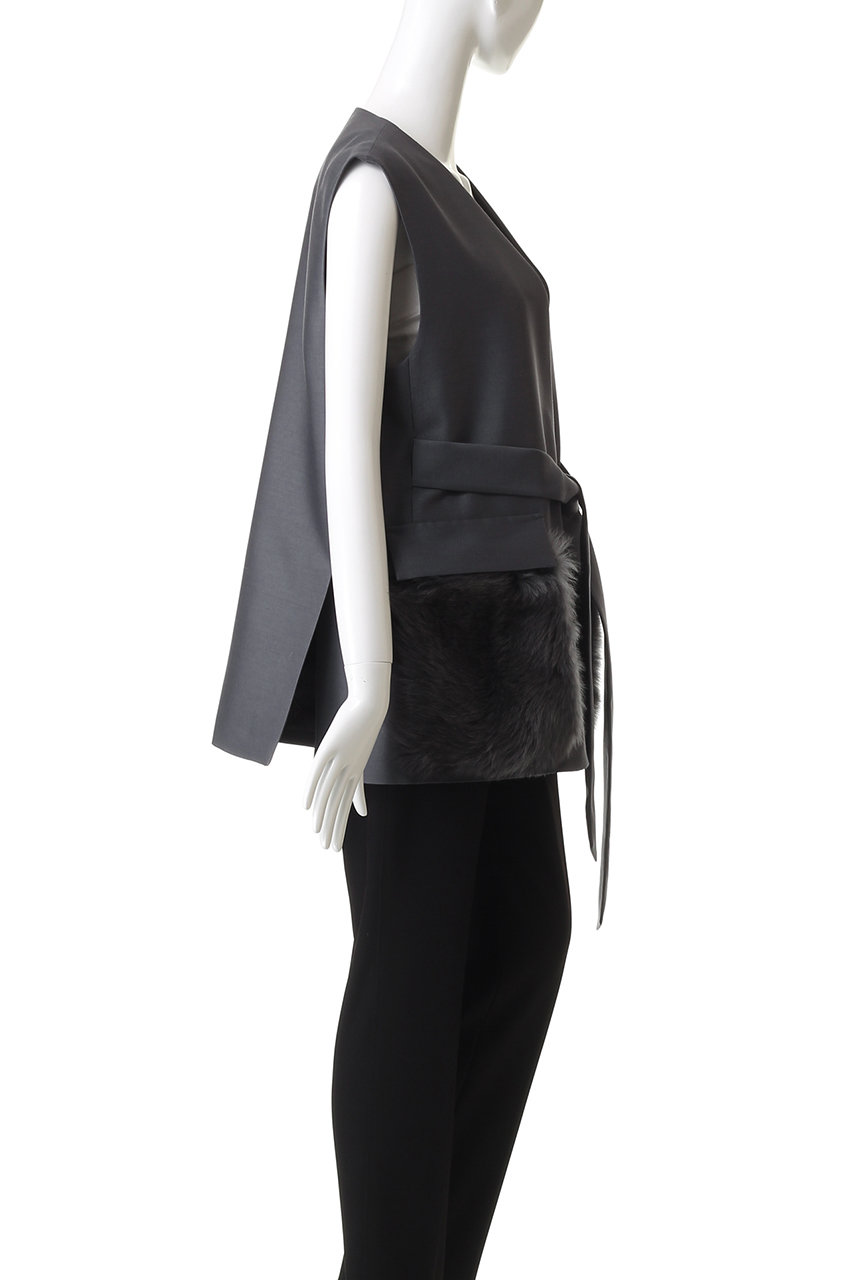 エブール　ebure ジレ　美品 ebure(エブール)｜シルクウールツイル ムートンポケットジレ