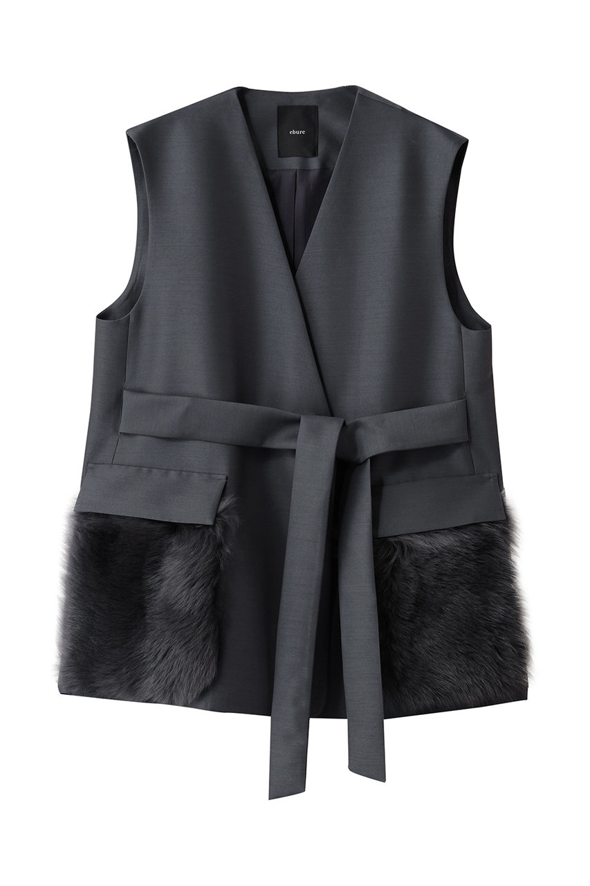 ebure シルクウールツイル ムートンポケットジレ (グレー, 38) エブール ELLE SHOP ebure シルクウールツイル ムートンポケットジレ (グレー, 38) エブール ELLE SHOP