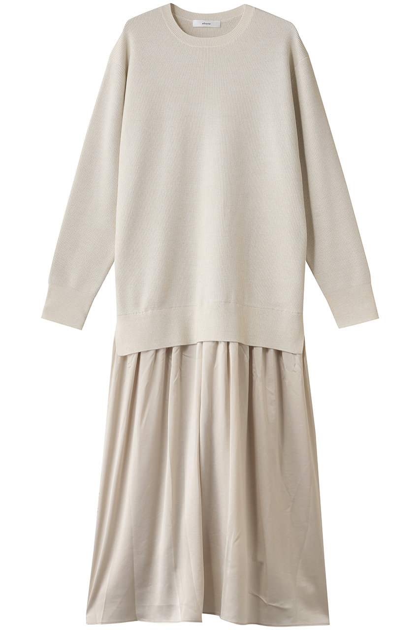 ebure ブライト畦ニット 異素材ワンピース (ホワイト, 38) エブール ELLE SHOP ebure ブライト畦ニット 異素材ワンピース (ホワイト, 38) エブール ELLE SHOP