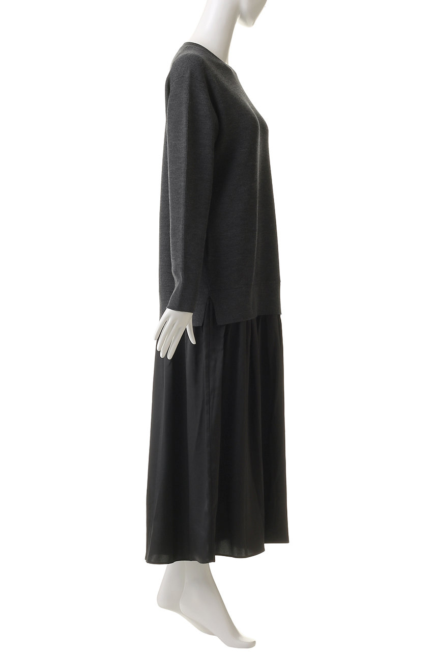 ebure(エブール)｜ブライト畦ニット 異素材ワンピース/ホワイト