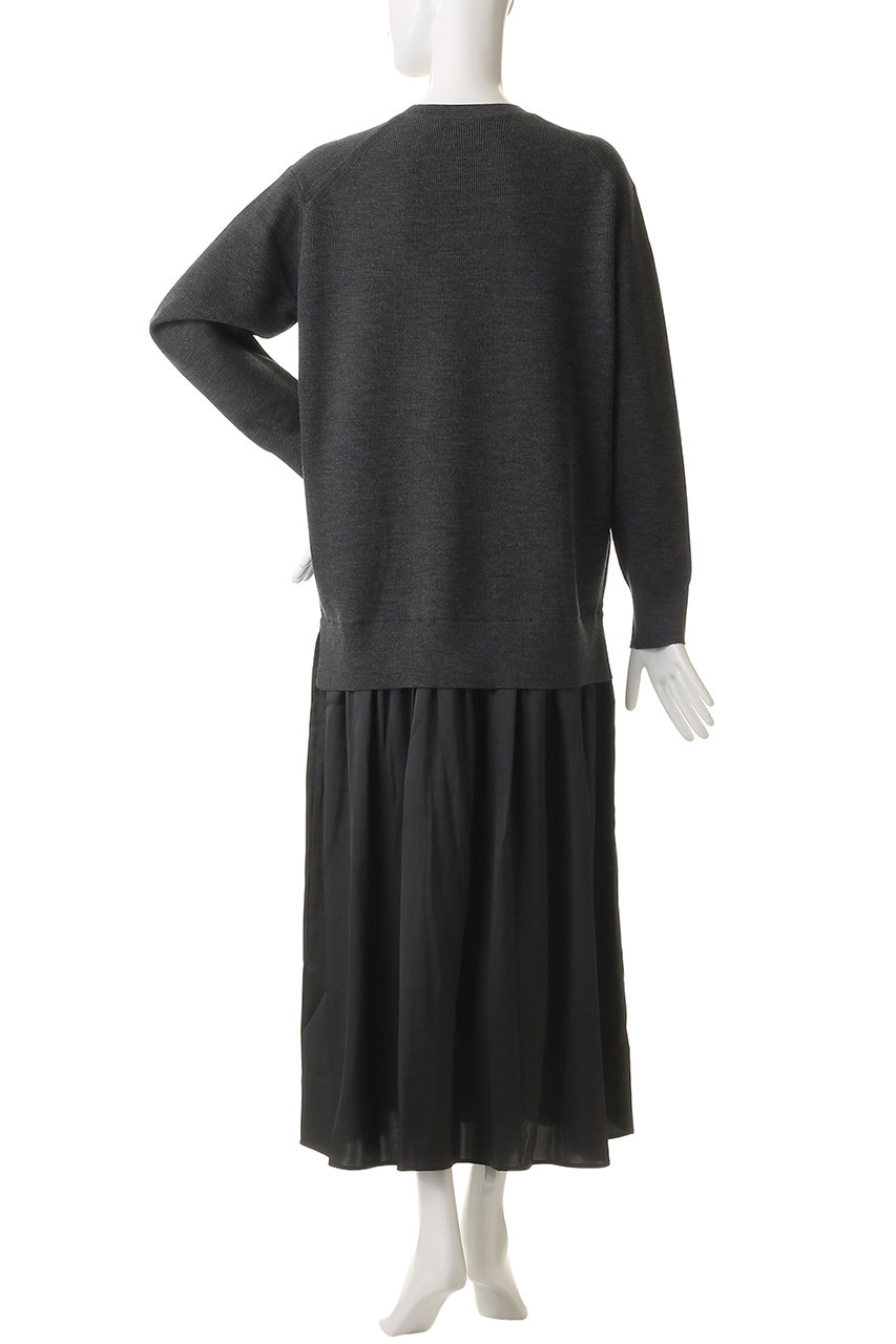 ebure(エブール)｜ブライト畦ニット 異素材ワンピース/ホワイト の通販