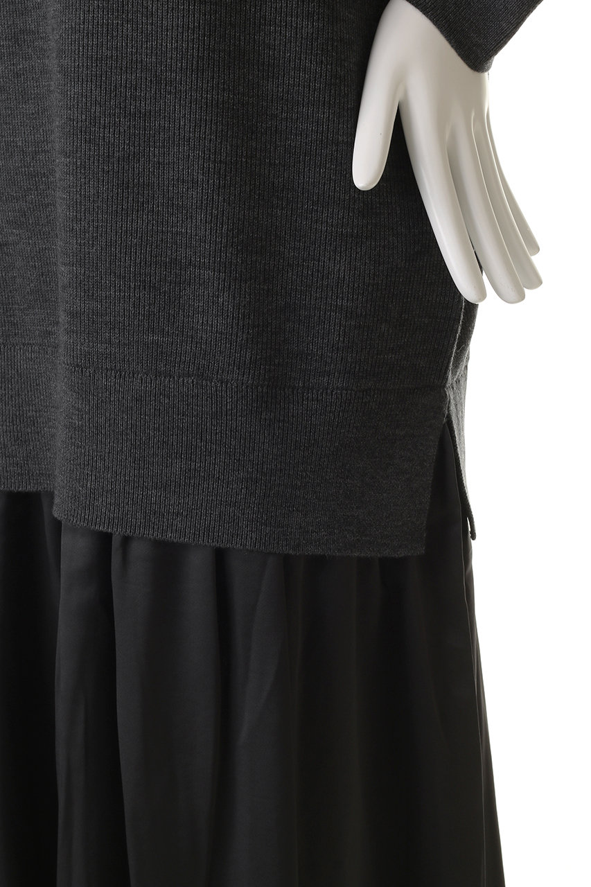 ebure(エブール)｜ブライト畦ニット 異素材ワンピース/ホワイト の通販