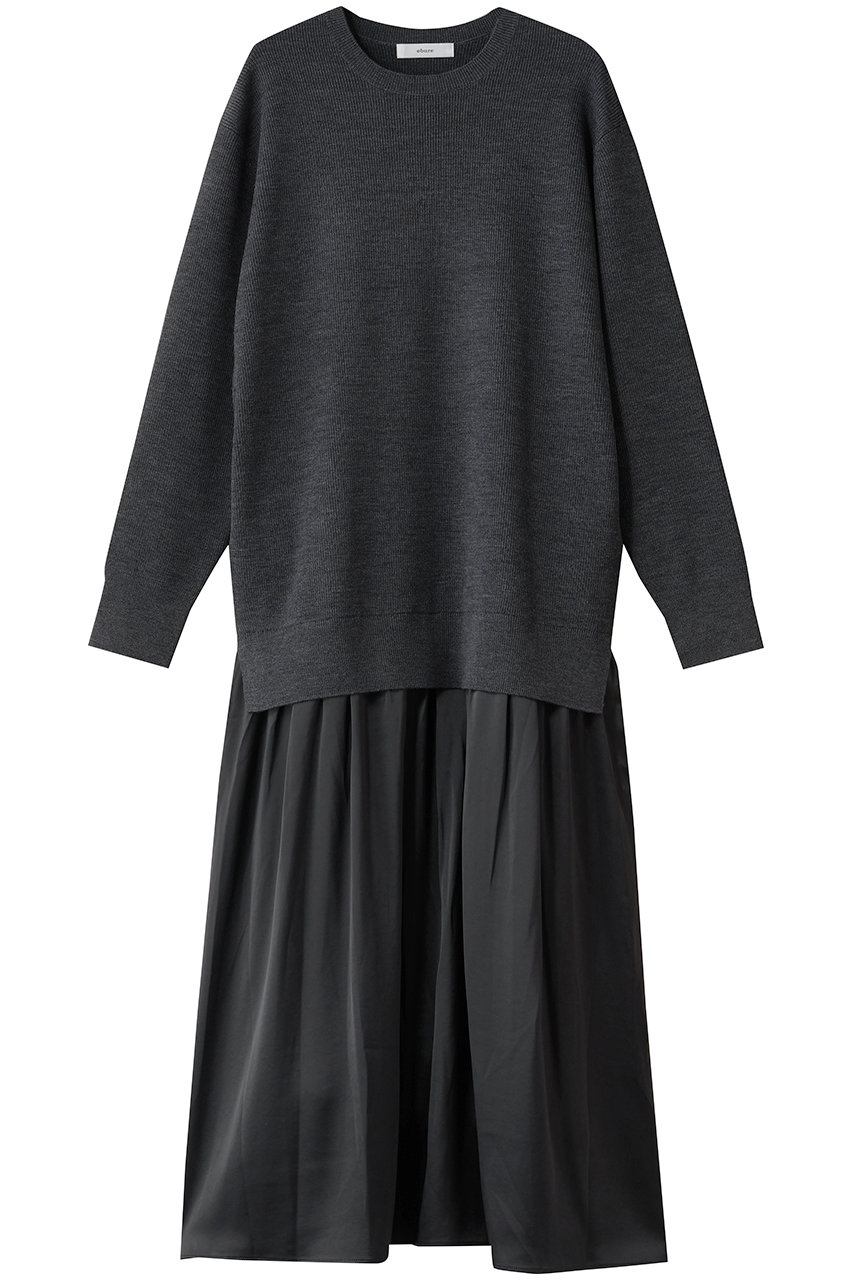 ebure ブライト畦ニット 異素材ワンピース (チャコールグレー, 38) エブール ELLE SHOP ebure ブライト畦ニット 異素材ワンピース (チャコールグレー, 38) エブール ELLE SHOP