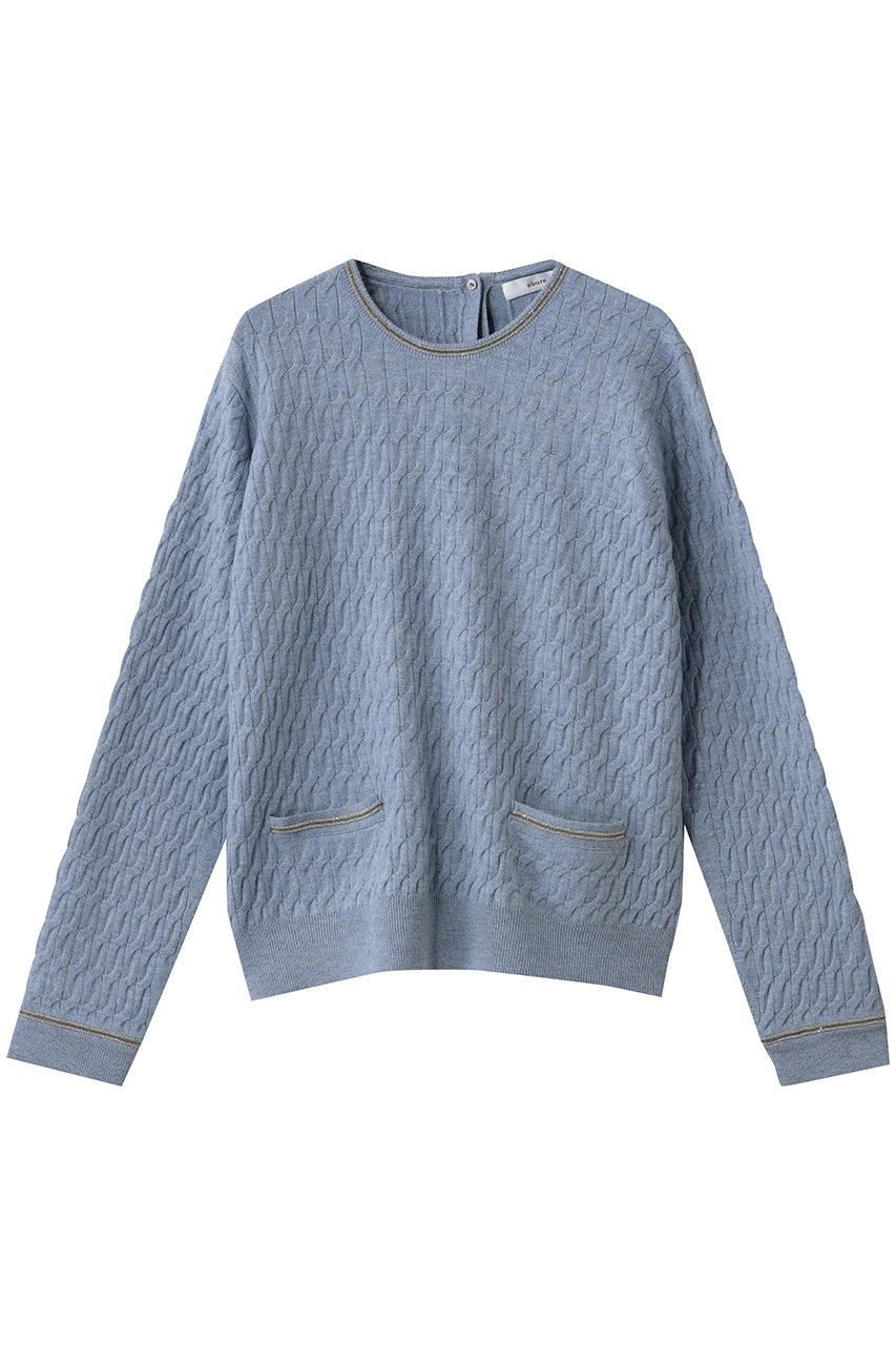 ebure ブレードポイントケーブルニット クルーネックプルオーバー (ライトブルー, 38) エブール ELLE SHOP
