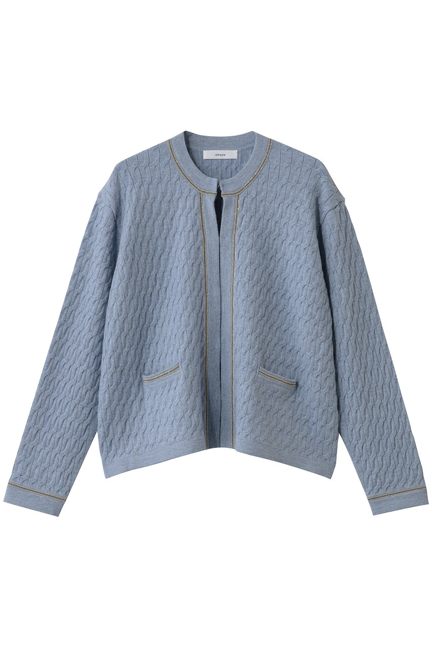 ebure ブレードポイントケーブルニット クルーネックカーディガン (ライトブルー, 38) エブール ELLE SHOP