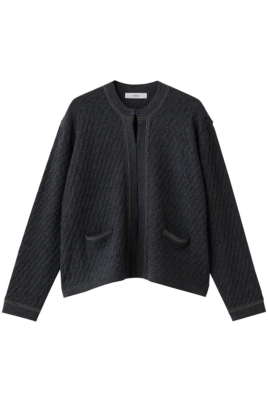 ebure ブレードポイントケーブルニット クルーネックカーディガン (チャコールグレー, 38) エブール ELLE SHOP