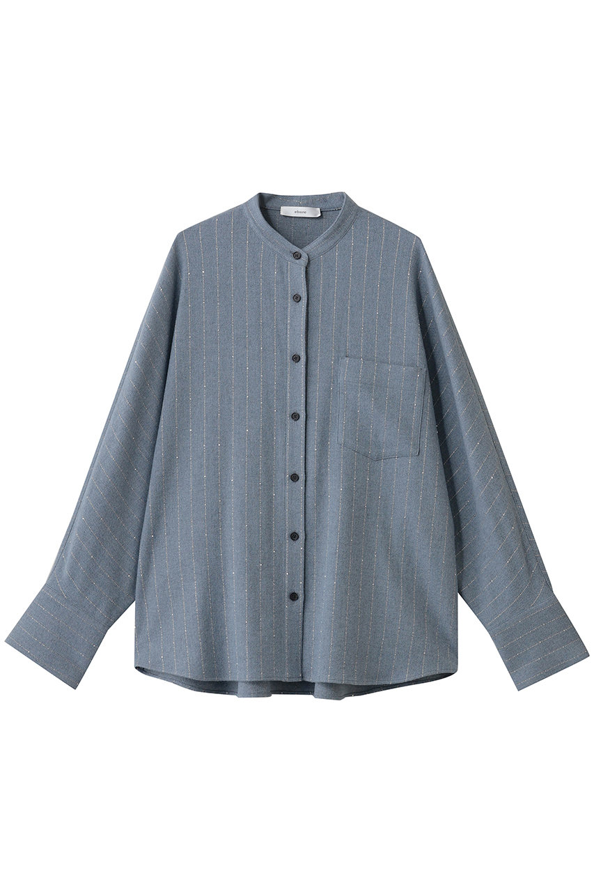 ebure スパングルウールストライプ ドルマンスリーブシャツ (ブルー, 38) エブール ELLE SHOP