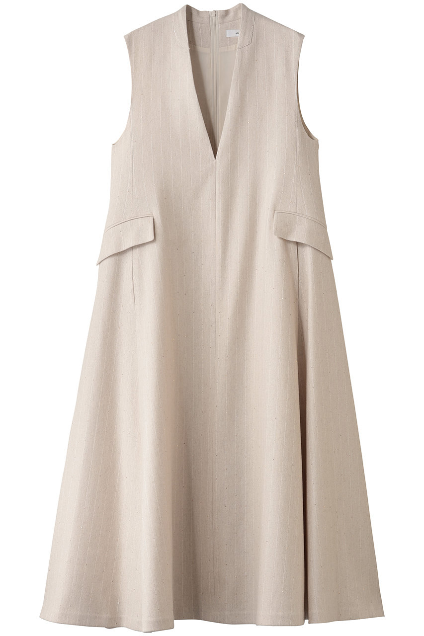 ebure スパングルウールストライプ 深Vネックワンピース (アイボリー, 38) エブール ELLE SHOP