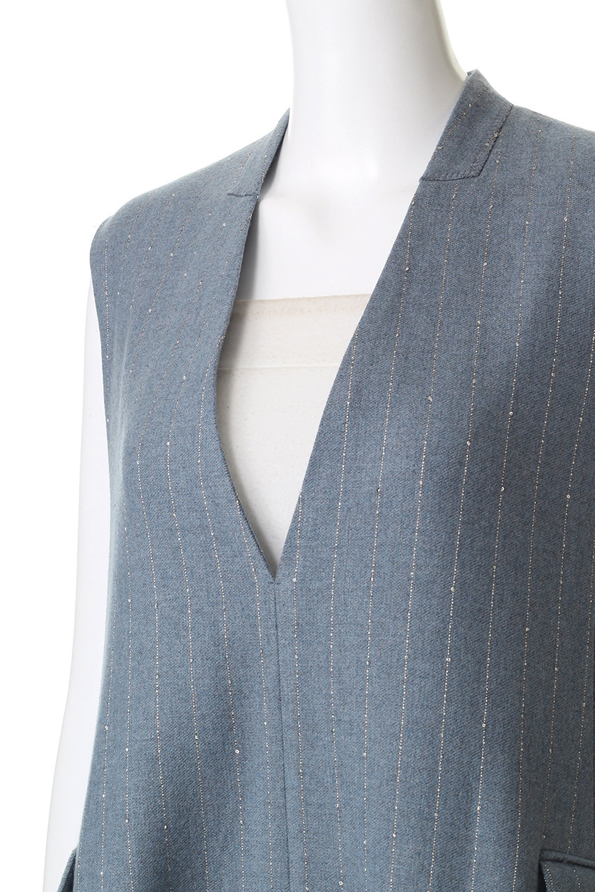 ebure(エブール)｜スパングルウールストライプ 深Vネックワンピース