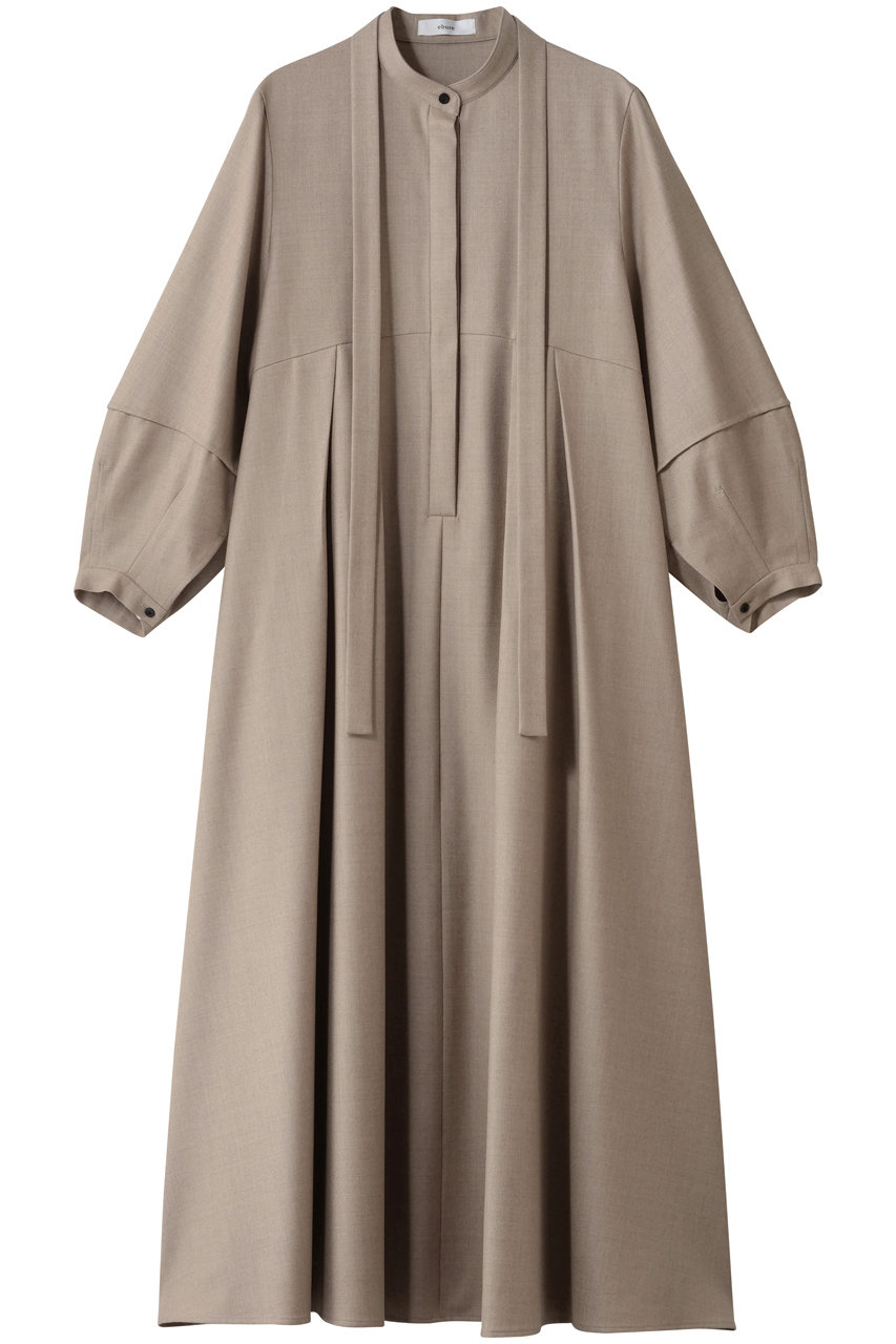 ebure ウールフラノ ボウタイワンピース (ベージュ, 36) エブール ELLE SHOP ebure ウールフラノ ボウタイワンピース (ベージュ, 36) エブール ELLE SHOP