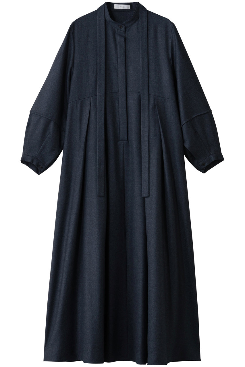 ebure ウールフラノ ボウタイワンピース (ネイビー, 36) エブール ELLE SHOP ebure ウールフラノ ボウタイワンピース (ネイビー, 36) エブール ELLE SHOP