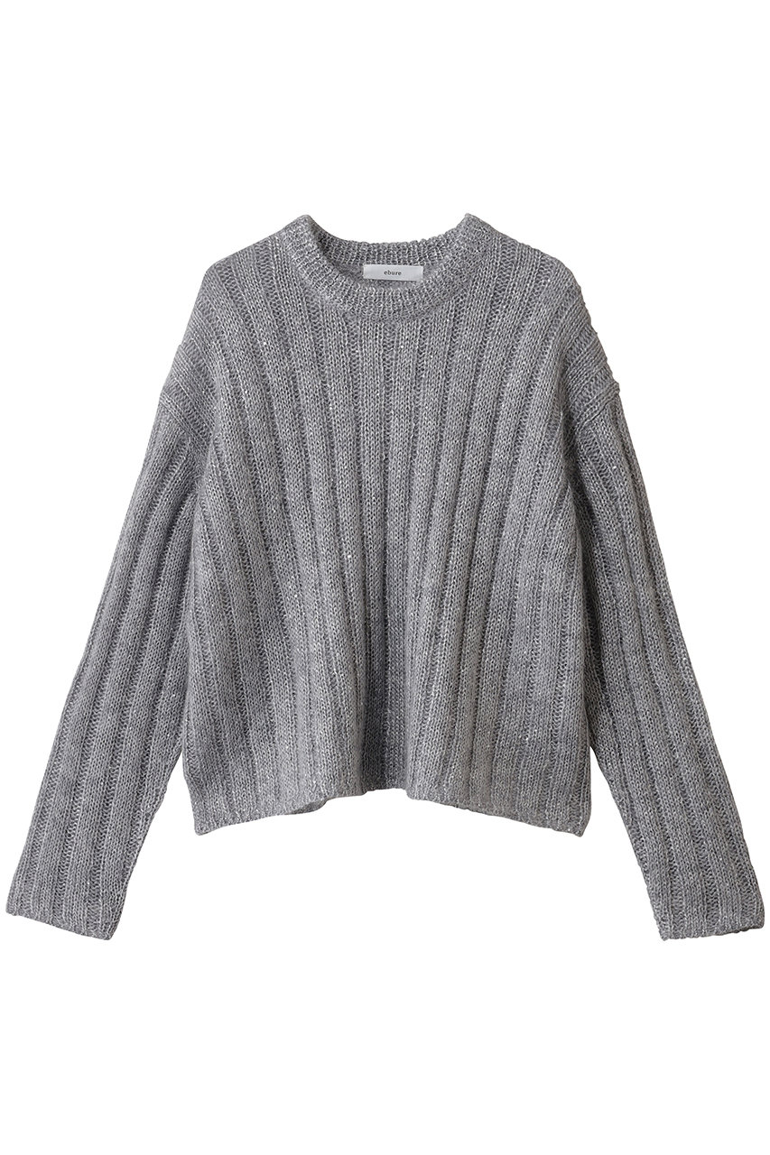 ebure モヘアスパンコール クルーネックリブニットプルオーバー (シルバー, 38) エブール ELLE SHOP