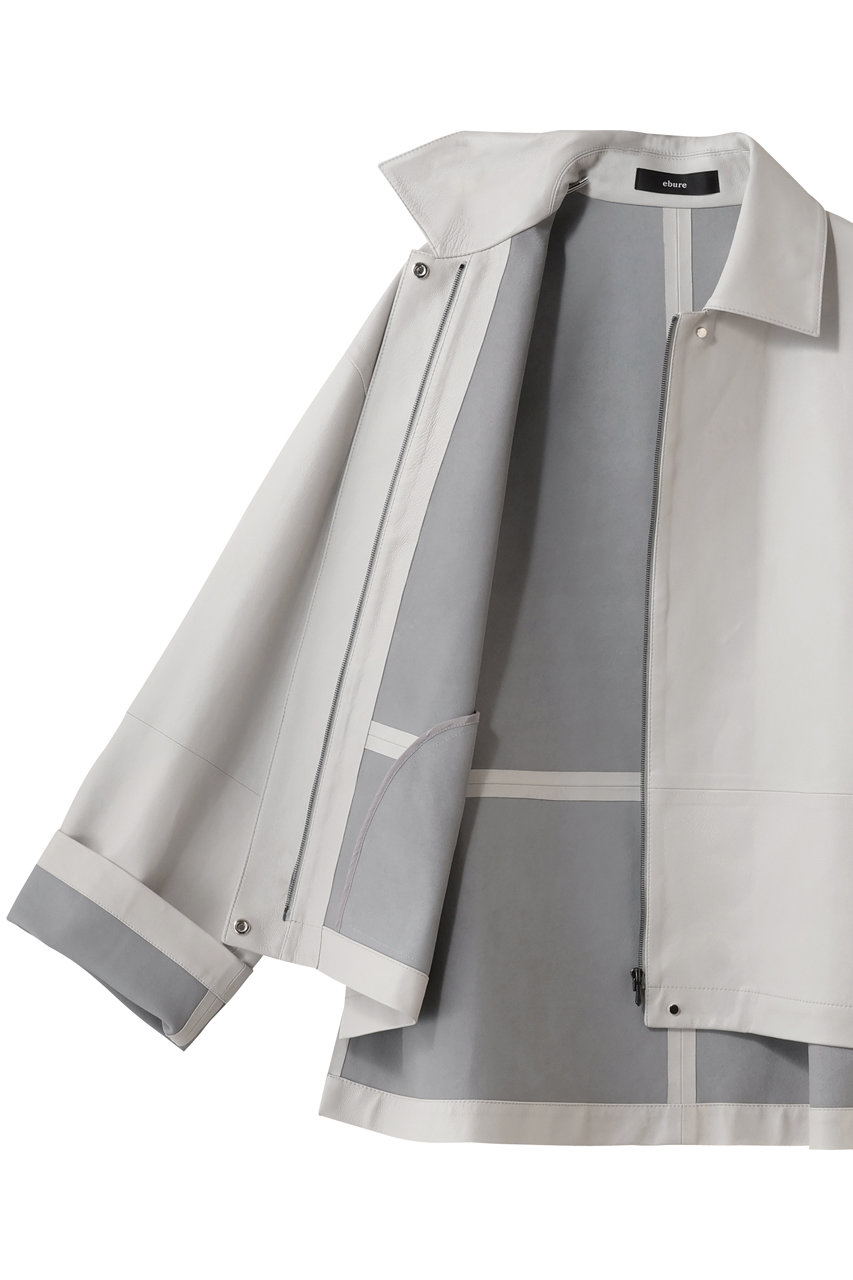 新品　 エブールebure ライトウールシャツブルゾン　アイボリー ebure(エブール)｜ソフトレザー シャツブルゾン/ライトグレー の通販