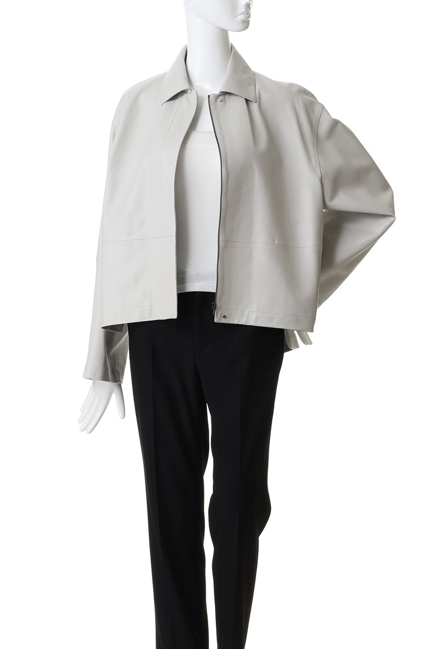 新品　 エブールebure ライトウールシャツブルゾン　アイボリー ebure(エブール)｜ソフトレザー シャツブルゾン/ライトグレー の通販