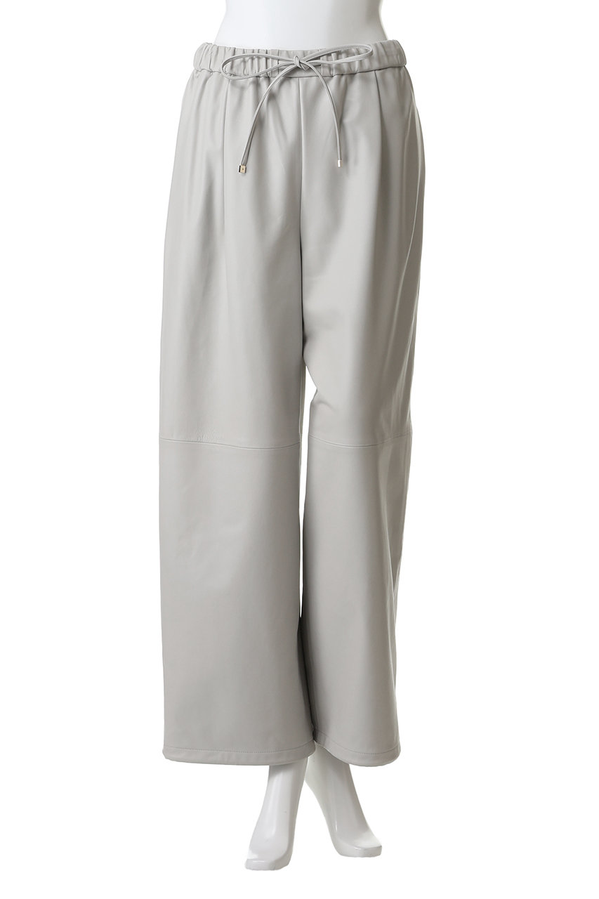 ebure エブール ボトムス 38 ライトグレー レディース ebure(エブール)｜ソフトレザー ドロストワイドパンツ/ライトグレー の