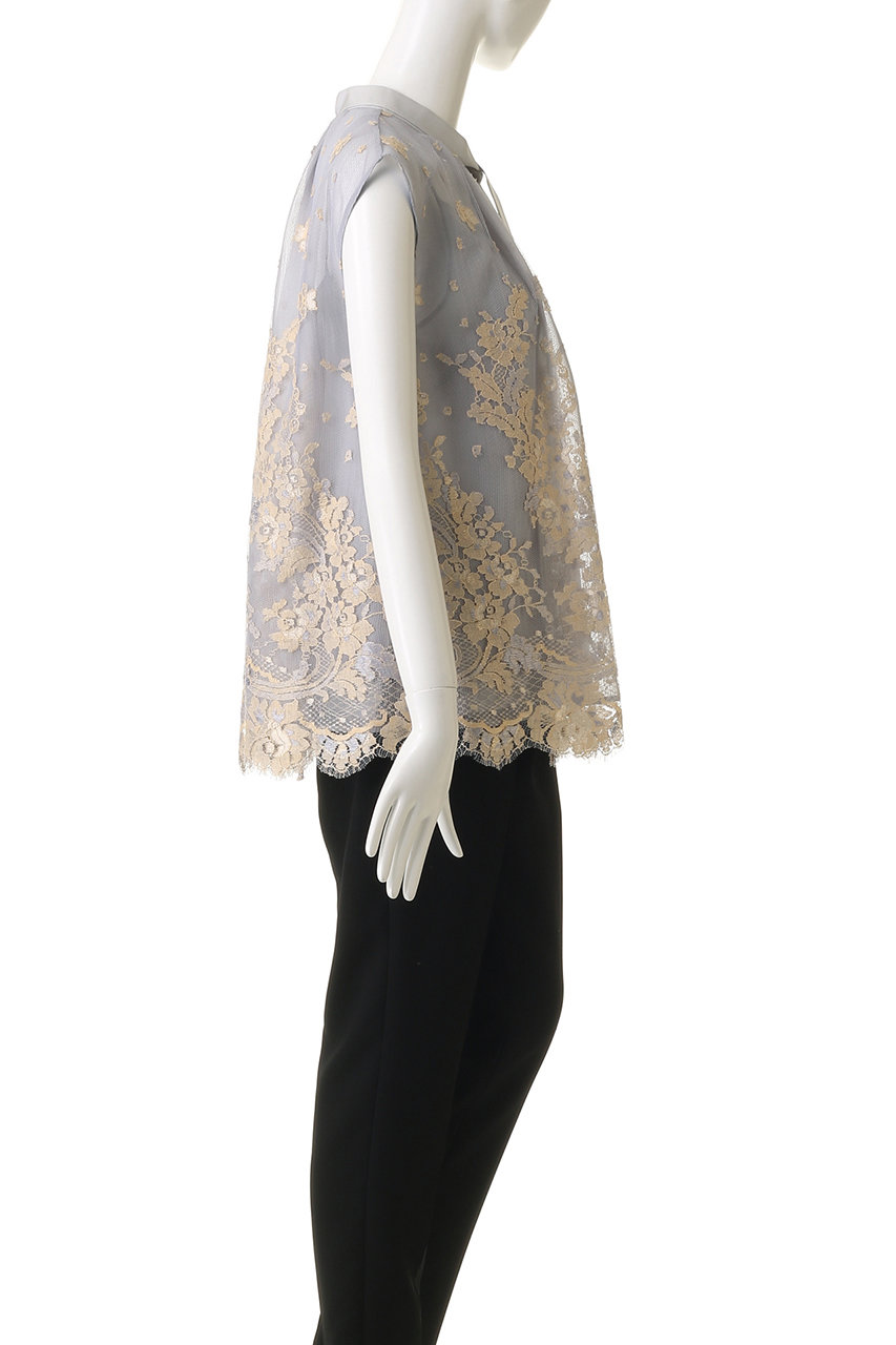 ebure(エブール)｜バイカラーリバーレース ボウタイブラウス/ライト