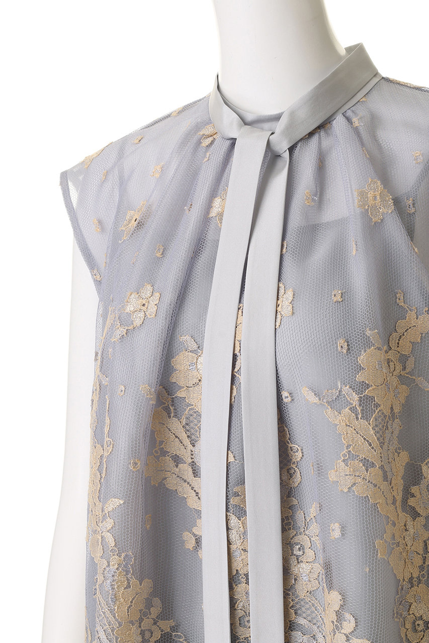 ebure(エブール)｜バイカラーリバーレース ボウタイブラウス/ライト