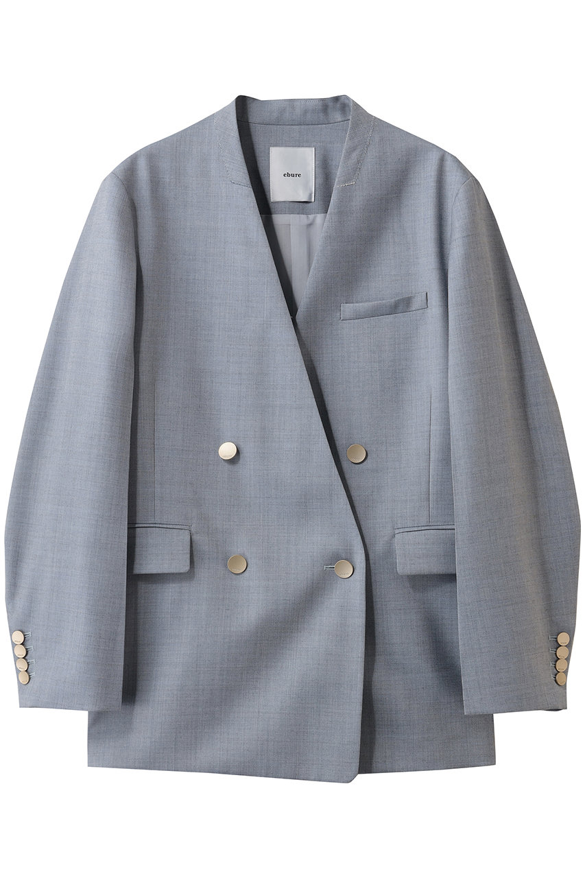 エブール/ebureのドライシャンブレー ダブルブレストノーカラージャケット(ライトブルー/4310400133/26SSJK02)