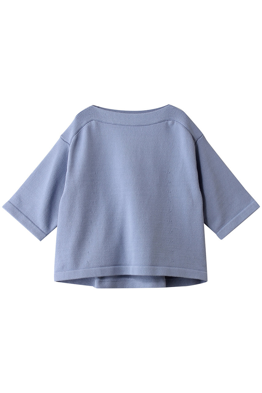 エブール/ebureのコットンナイロンミドルゲージニット ボートネックプルオーバー(ライトブルー/4310800126/26SSKT09)