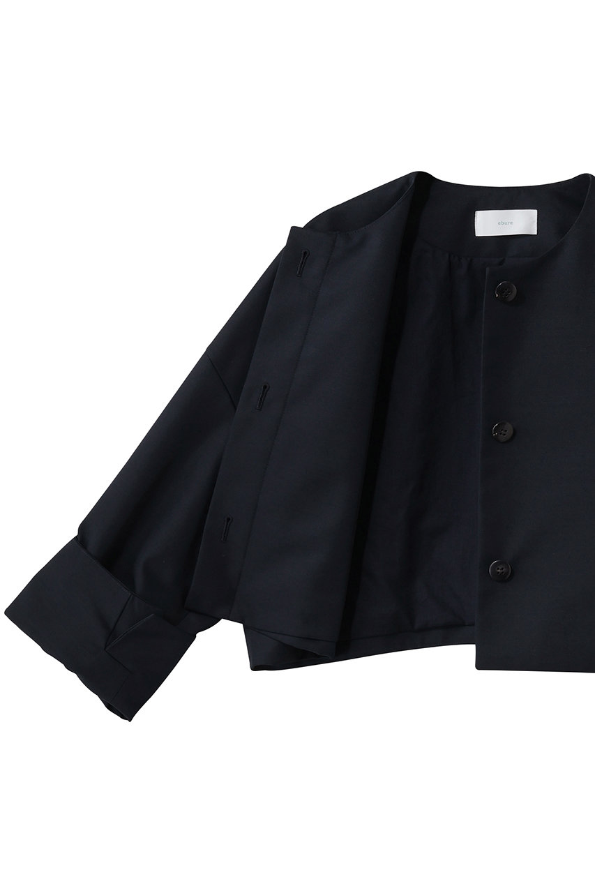 ebure エブール　ノーカラージャケット　ネイビー　サイズ38 ebure(エブール)｜【店舗限定】スラブラチネ ノーカラーショート