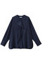 【店舗限定】ドレープポプリン ノーカラーブラウス エブール/ebure ネイビー