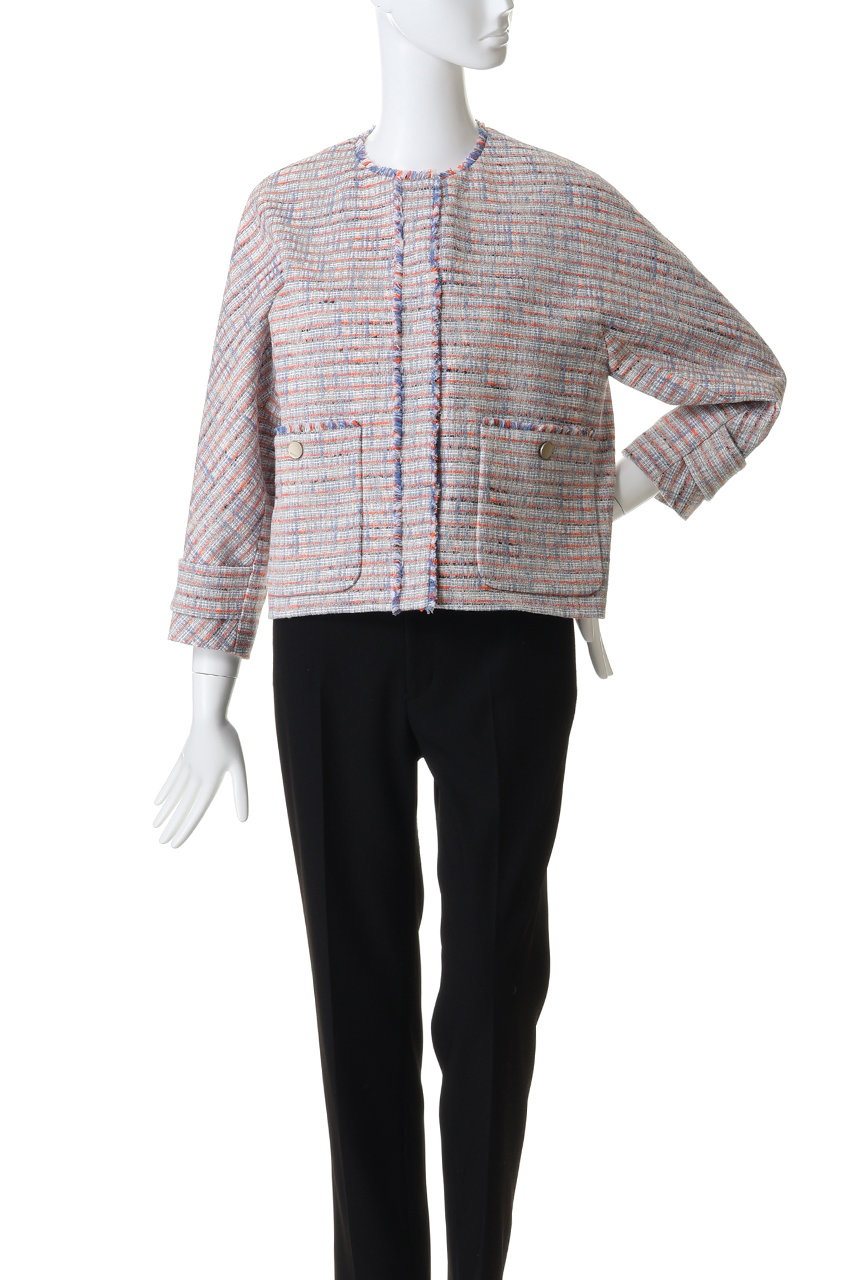 ebure(エブール)｜ブルーネオンツイード ノーカラージャケット/ライト