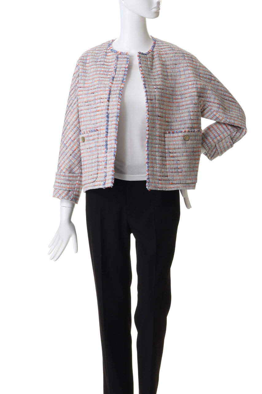 ebure(エブール)｜ブルーネオンツイード ノーカラージャケット/ライト