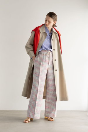 エブール/ebureの【2/13 0:00販売開始】ブルーネオンツイード イージーワイドパンツ(110600/110601)