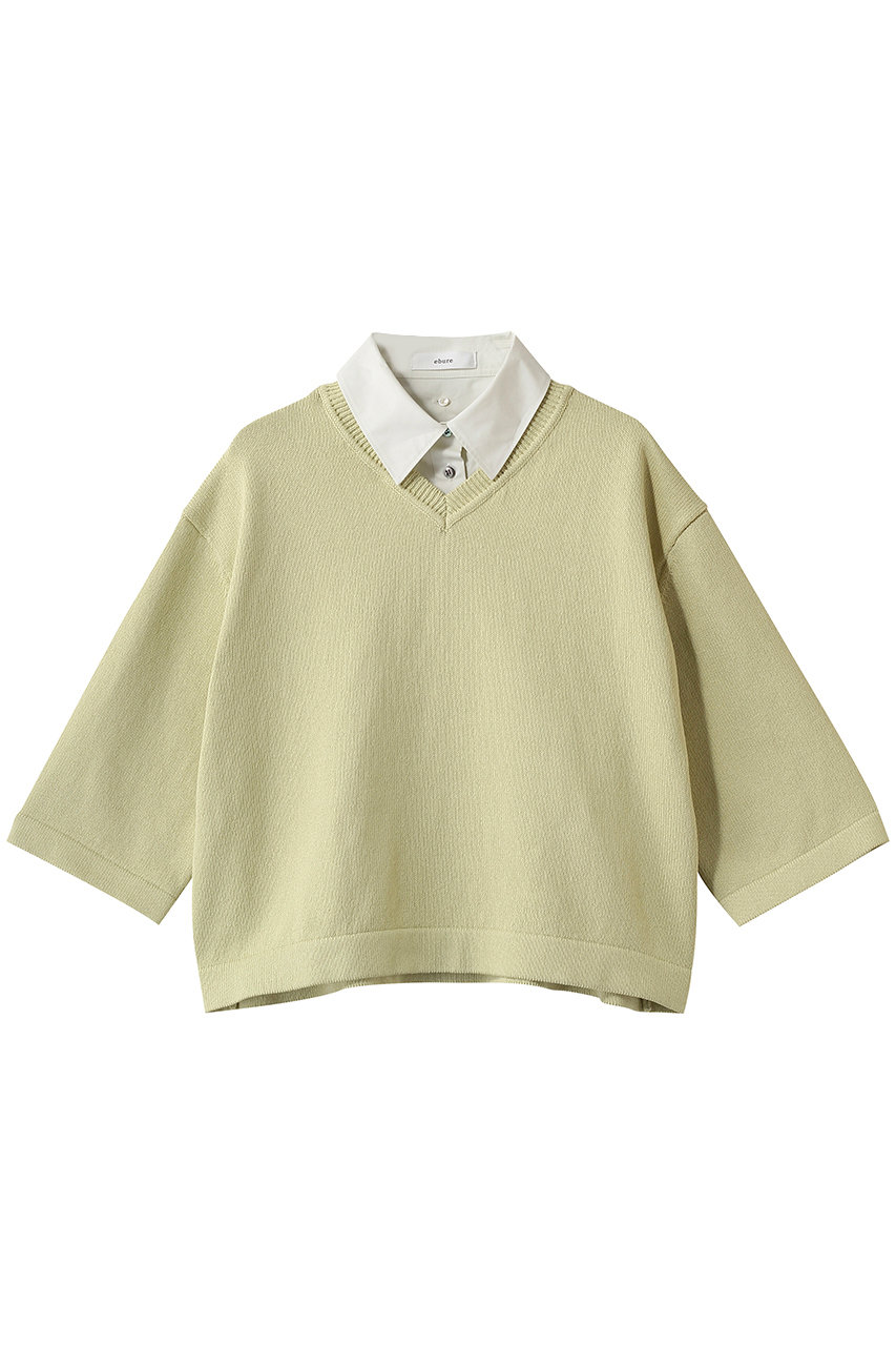 エブール/ebureの【2/13 0:00販売開始】ソフトコットンコード シャツレイヤードニットプルオーバー(イエロー/4310800235/26SSKT14)