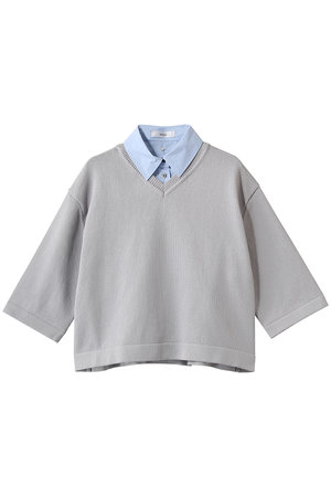 エブール/ebureの【2/13 0:00販売開始】ソフトコットンコード シャツレイヤードニットプルオーバー(110300/110301)