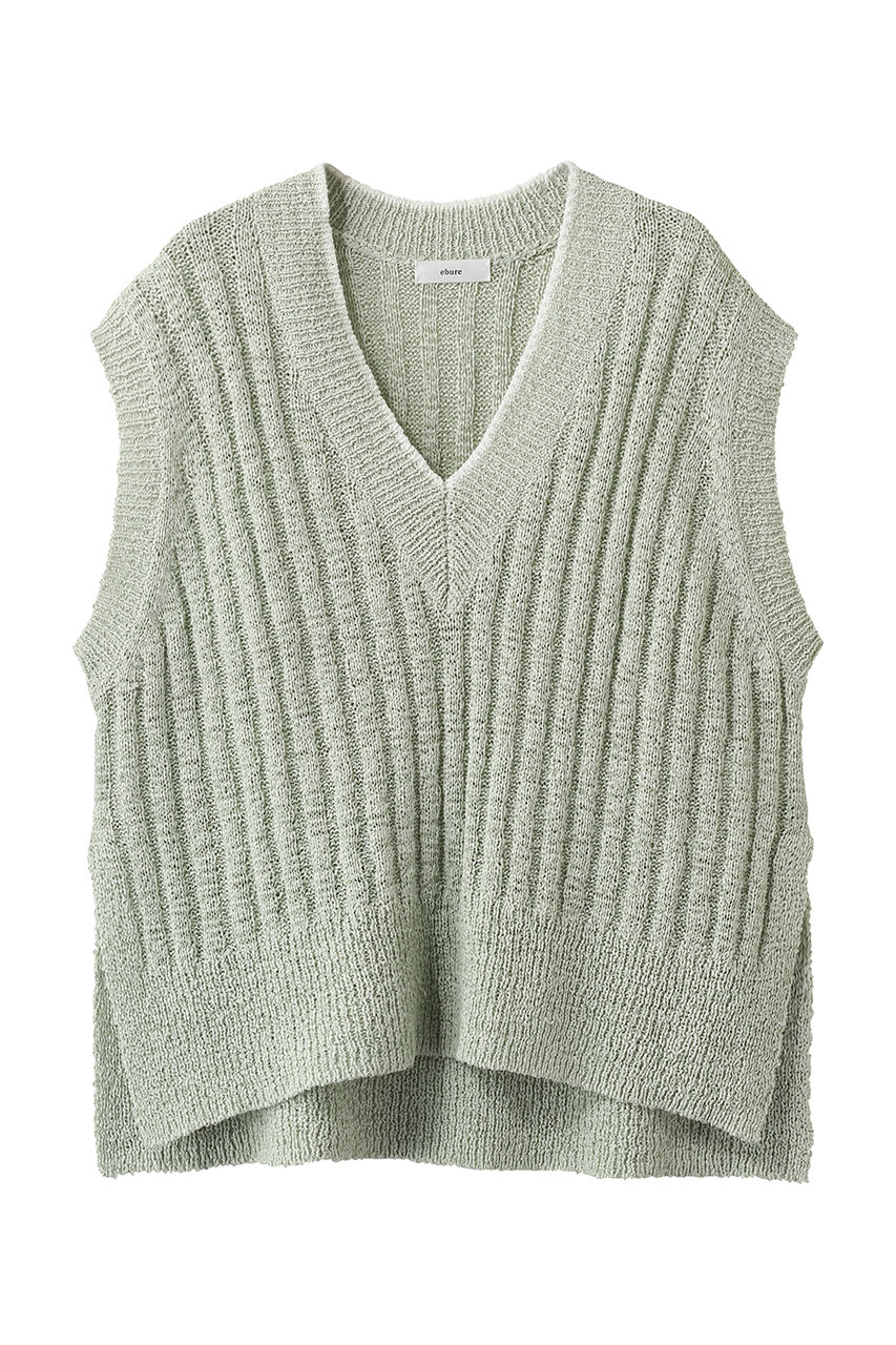 エブール/ebureの【3/6 0:00販売開始】ナチュラルテープニット Vネックリブニットベスト(ライトグリーン/4310800202/26SSKT20)