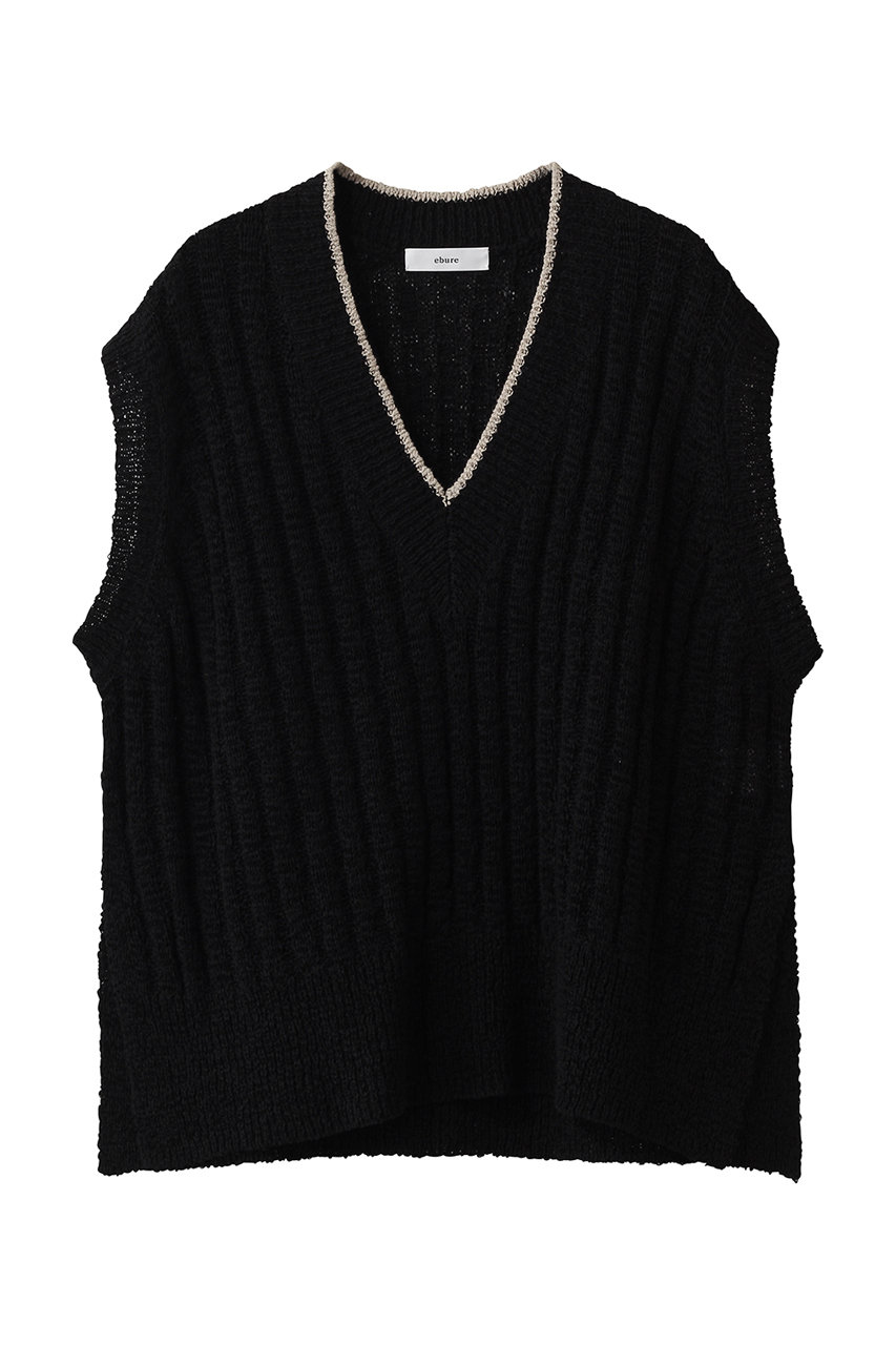 エブール/ebureの【3/6 0:00販売開始】ナチュラルテープニット Vネックリブニットベスト(ブラック/4310800202/26SSKT20)