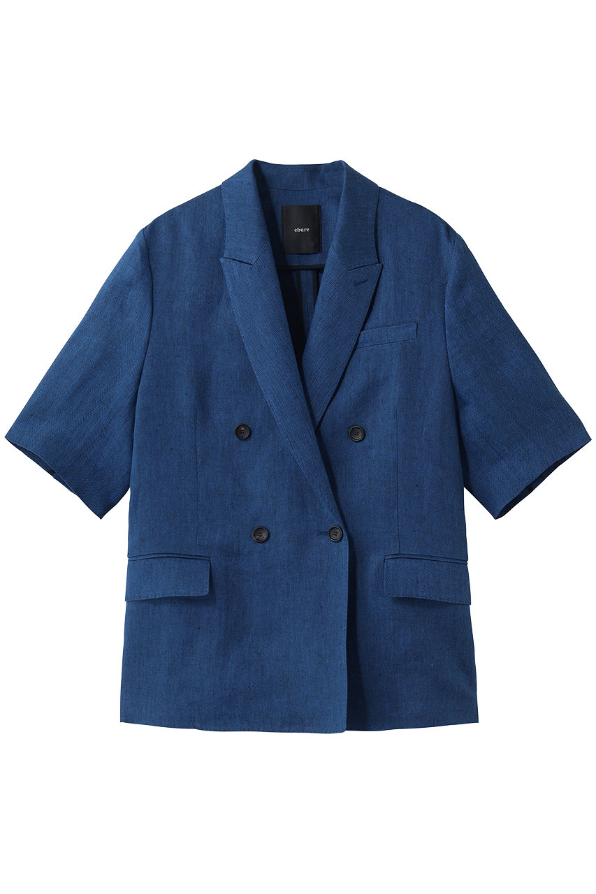 ピュアリネンヘリンボーン 半袖ジャケット