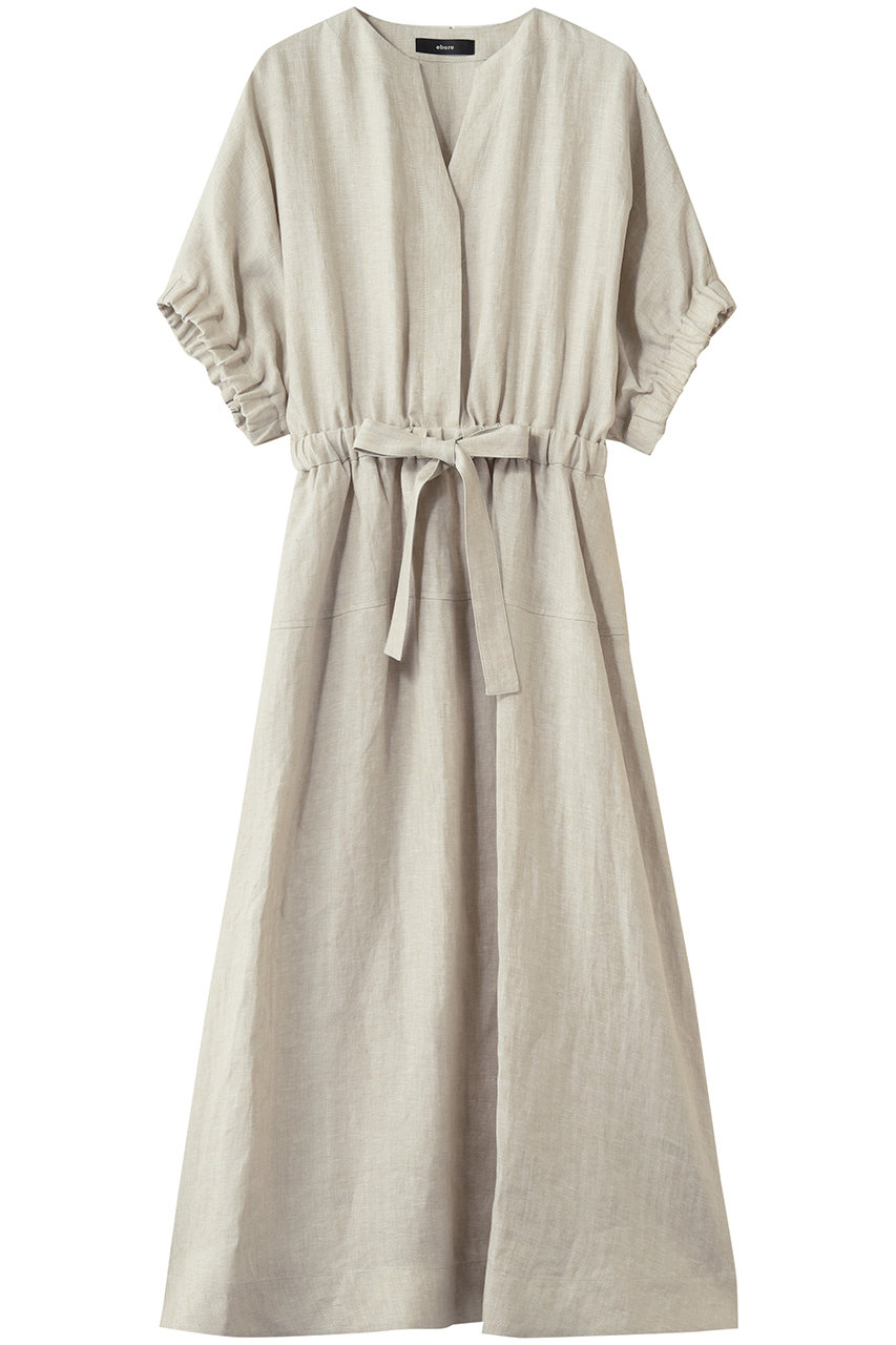 エブール/ebureの【予約販売】ピュアリネンヘリンボーン ギャザースリーブワンピース(ライトグリーン/4310300288/26SSOP09)