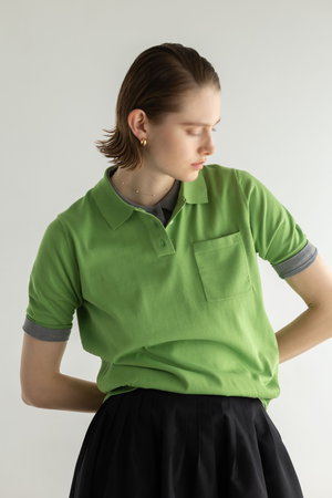 エブール/ebureの【予約販売】ハイクラスコンパクトコットン ポロカラーニットトップス(110300/110301)