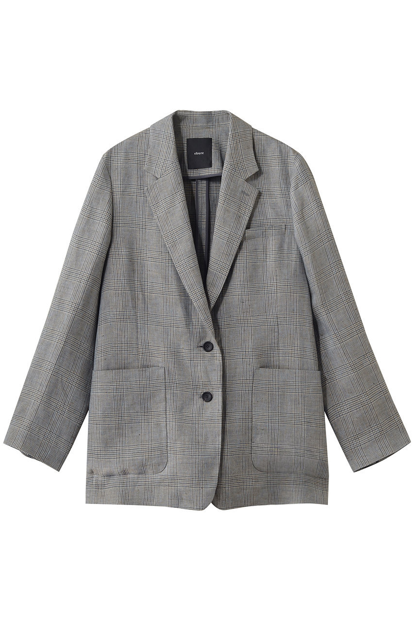 エブール/ebureの【4/3 0:00販売開始】リネングレンチェック 2釦シングルジャケット(ライトグレー/4310400184/26SSJK13)