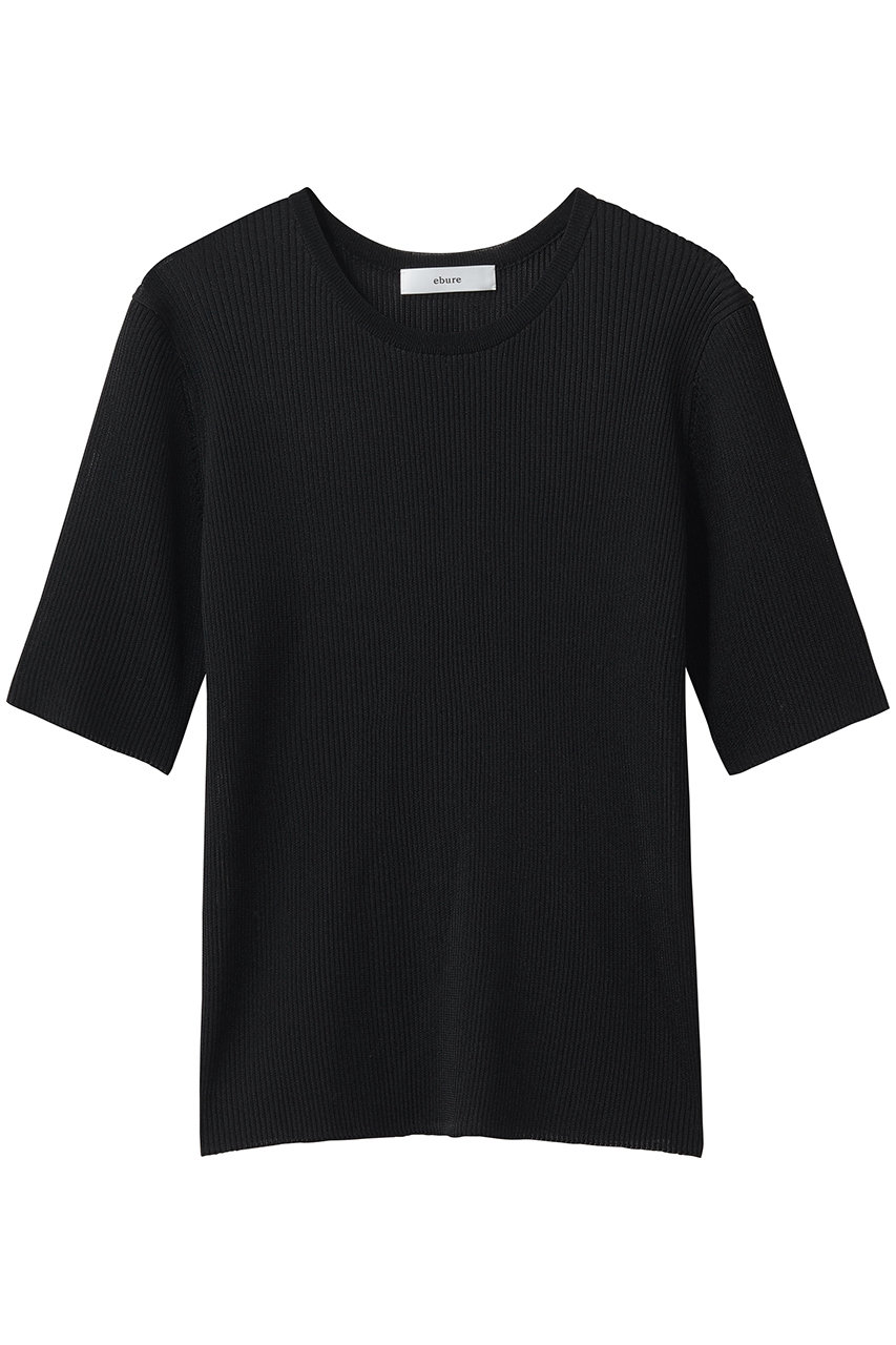 エブール/ebureの【予約販売】ライトシアーニット 5分袖リブニットプルオーバー(ブラック/4310800228/26SSKT24)