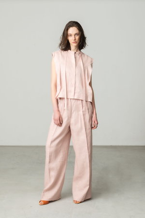 エブール/ebureの【予約販売】ボタニカルリネン ボウタイショートブラウス(110400/110401)