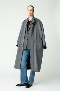【ebure エブール】ノーカラーコート　ネイビー　ロングコート ebure(エブール)｜【ebure 10th×Ron Herman】カシミアリバー ノー