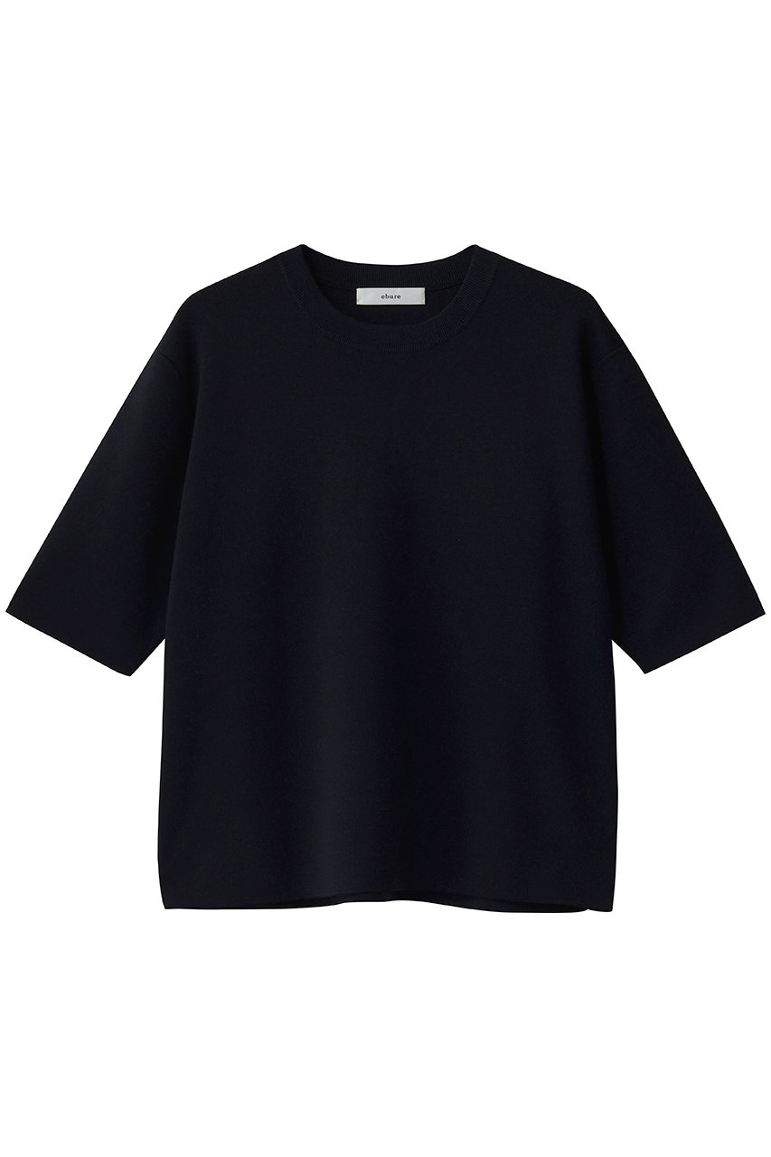 エブール/ebureのシルクコットンタイトテンション クルーネックニットTシャツ(ネイビー/4410800204/26FWKT10)