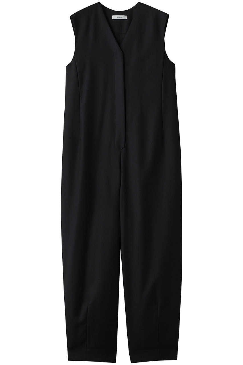 ebure ウールサキソニー Vネックコンビネゾン (ブラック, 36) エブール ELLE SHOP