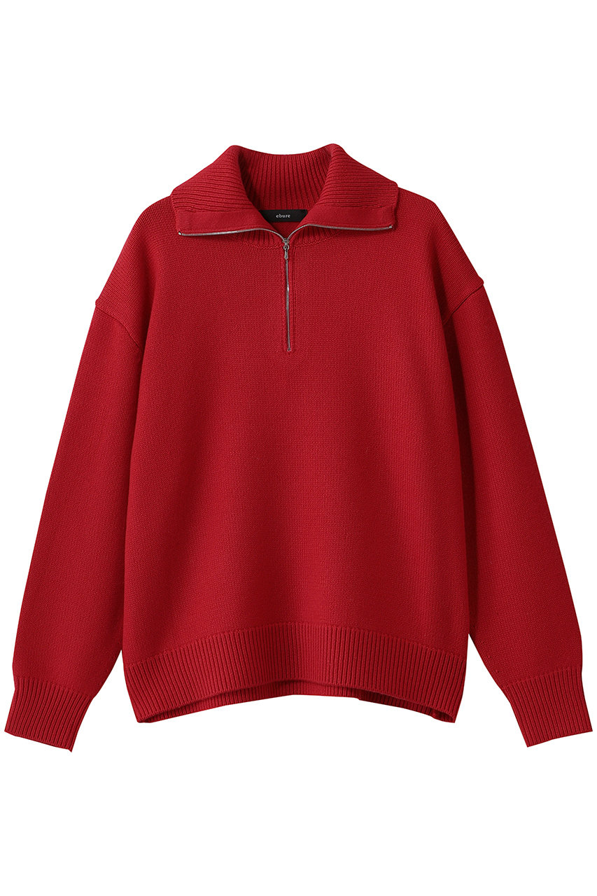 ebure ローゲージカシミア ハーフジップニットプルオーバー (レッド, 38) エブール ELLE SHOP
