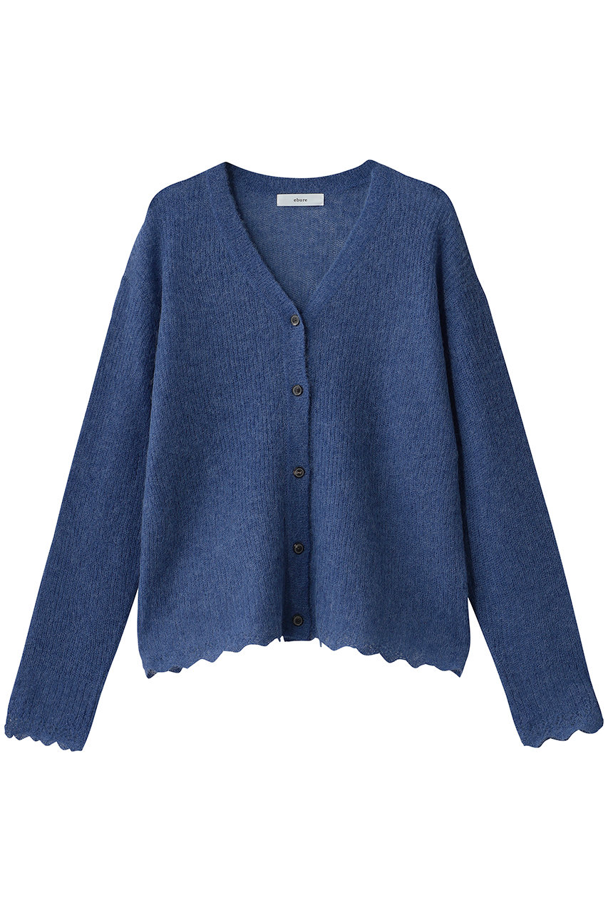 ebure ベビーアルパカシルク Vネックニットカーディガン (ブルー, 38) エブール ELLE SHOP