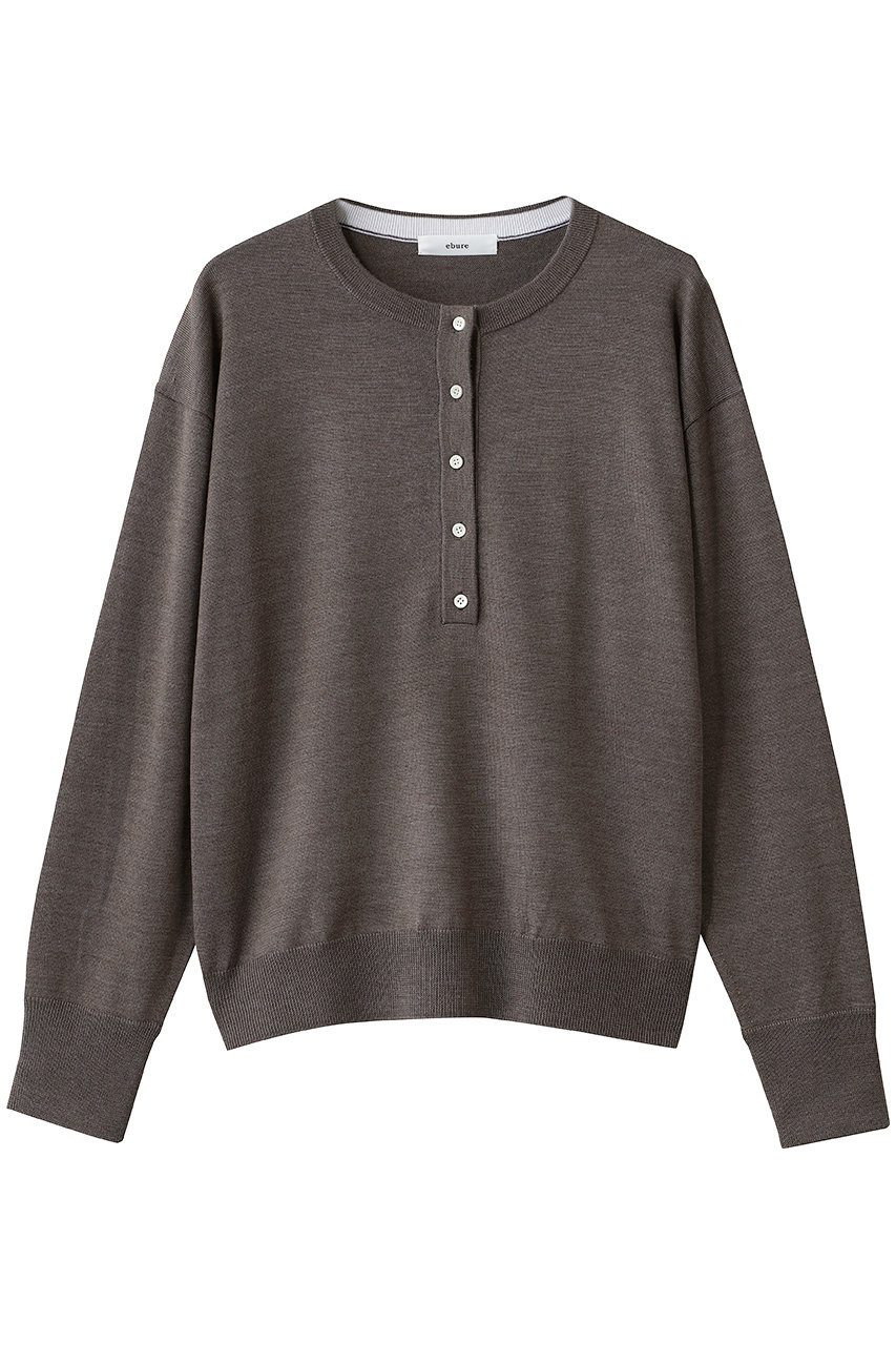 ebure ウールシルクカシミヤ ヘンリーネックニットプルオーバー (ライトブラウン, 38) エブール ELLE SHOP