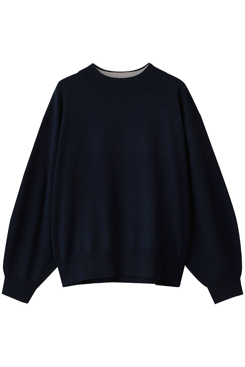 ebure ウールシルクカシミヤ ビルドアップネックニットプルオーバー (ネイビー, 38) エブール ELLE SHOP