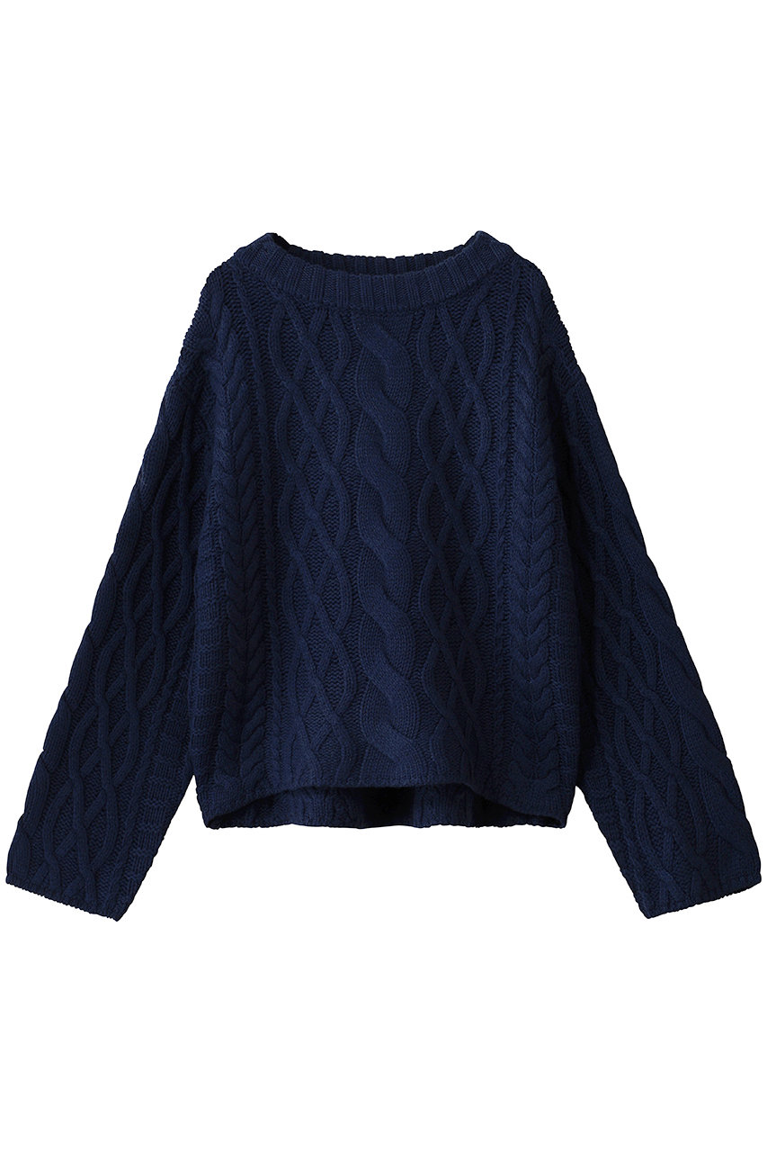 ebure アランケーブルニット ワイドネックプルオーバー (ネイビー, 38) エブール ELLE SHOP