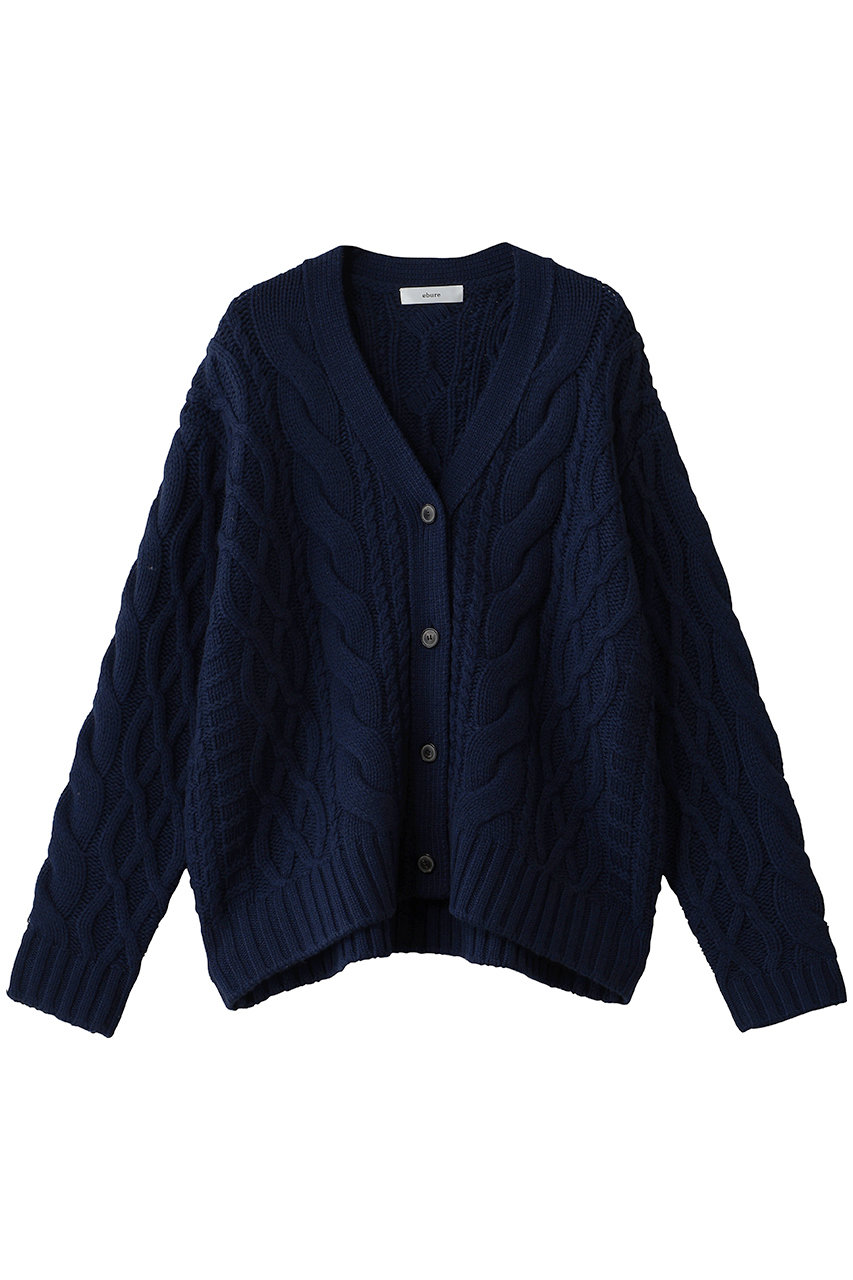 ebure アランケーブルニット Vネックカーディガン (ネイビー, 38) エブール ELLE SHOP